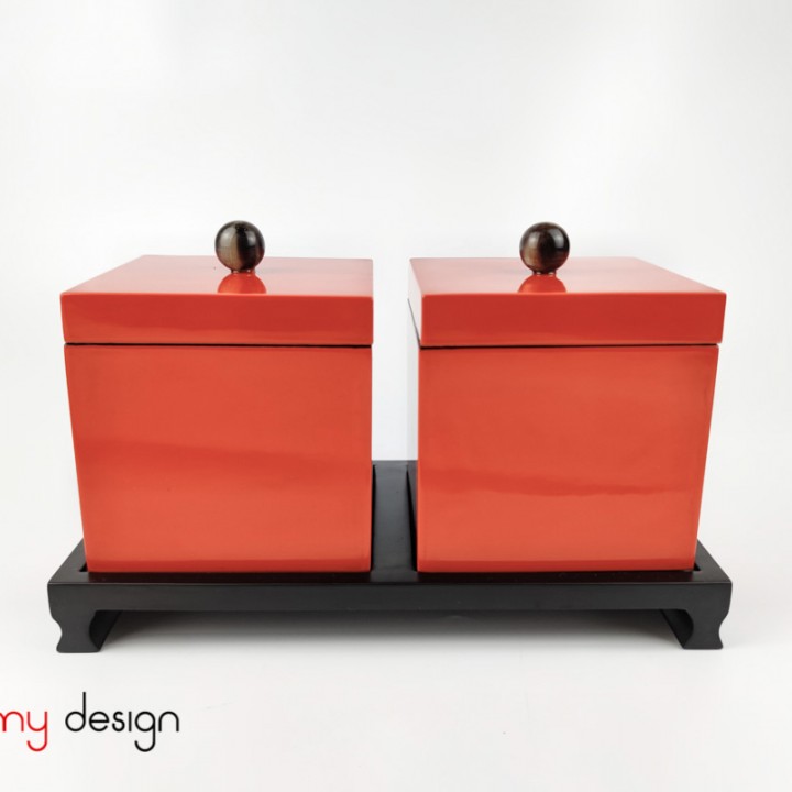 Set of 2 orange square boxes 12 cm included with horn knob and stand